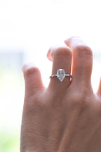 Solid Gold Pear Moissanite Engagement Ring with Hidden Halo