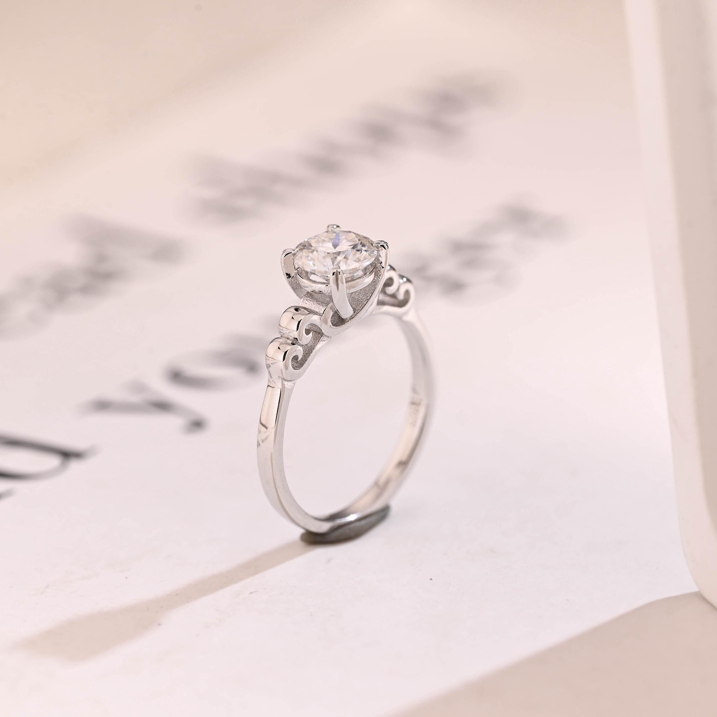 Dainty Solid Gold Round Moissanite Engagement Ring, Promise Ring Secondary image