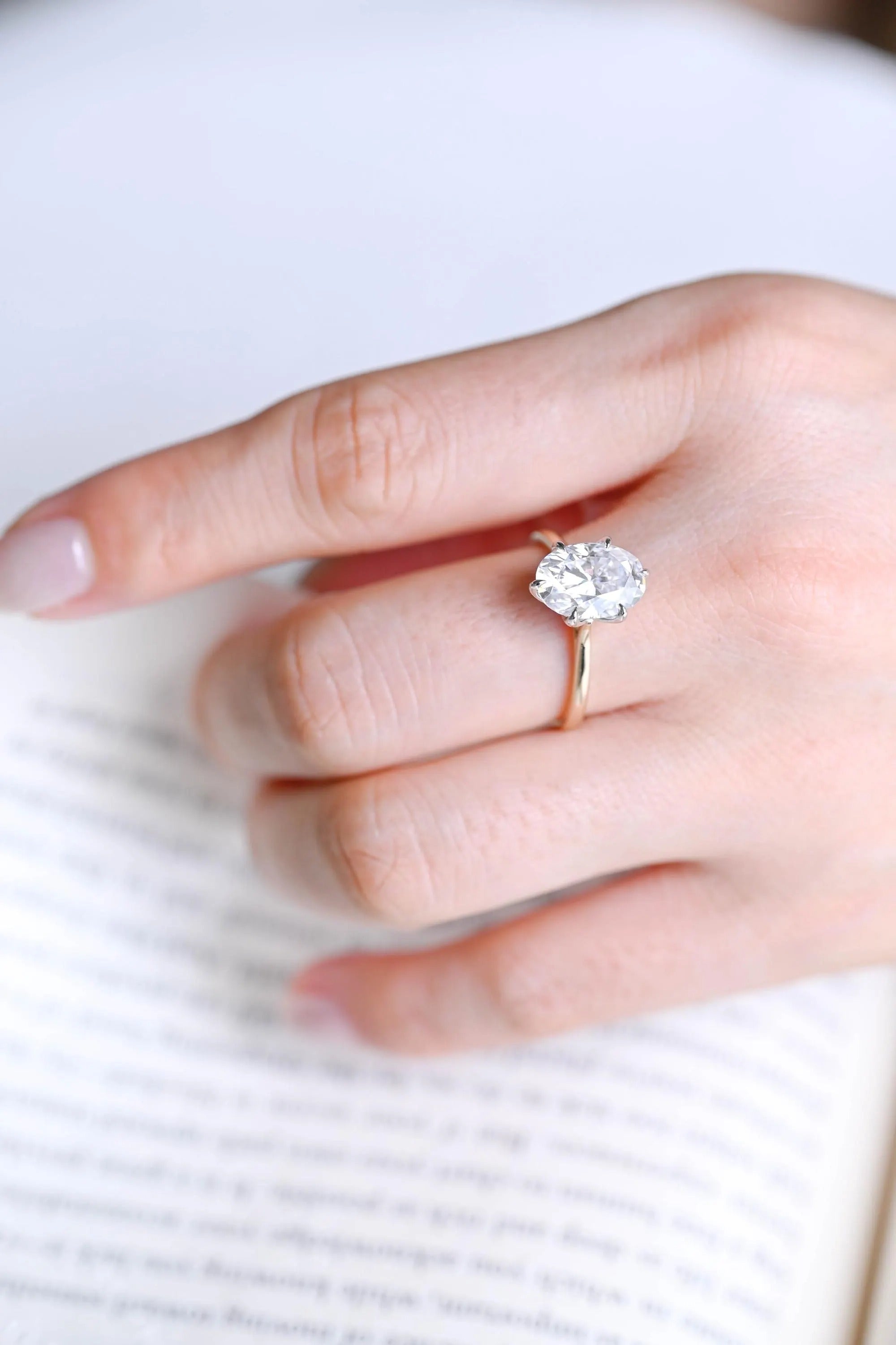 Solid Gold Oval Moissanite Engagement Ring, Six Prongs Promise Ring