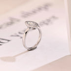 Solid Gold Marquise Moissanite Engagement Ring, Minimalist Bezel Ring