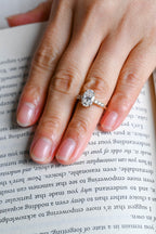 Solid Gold Oval Moissanite Engagement Ring, Half Eternity Promise Ring