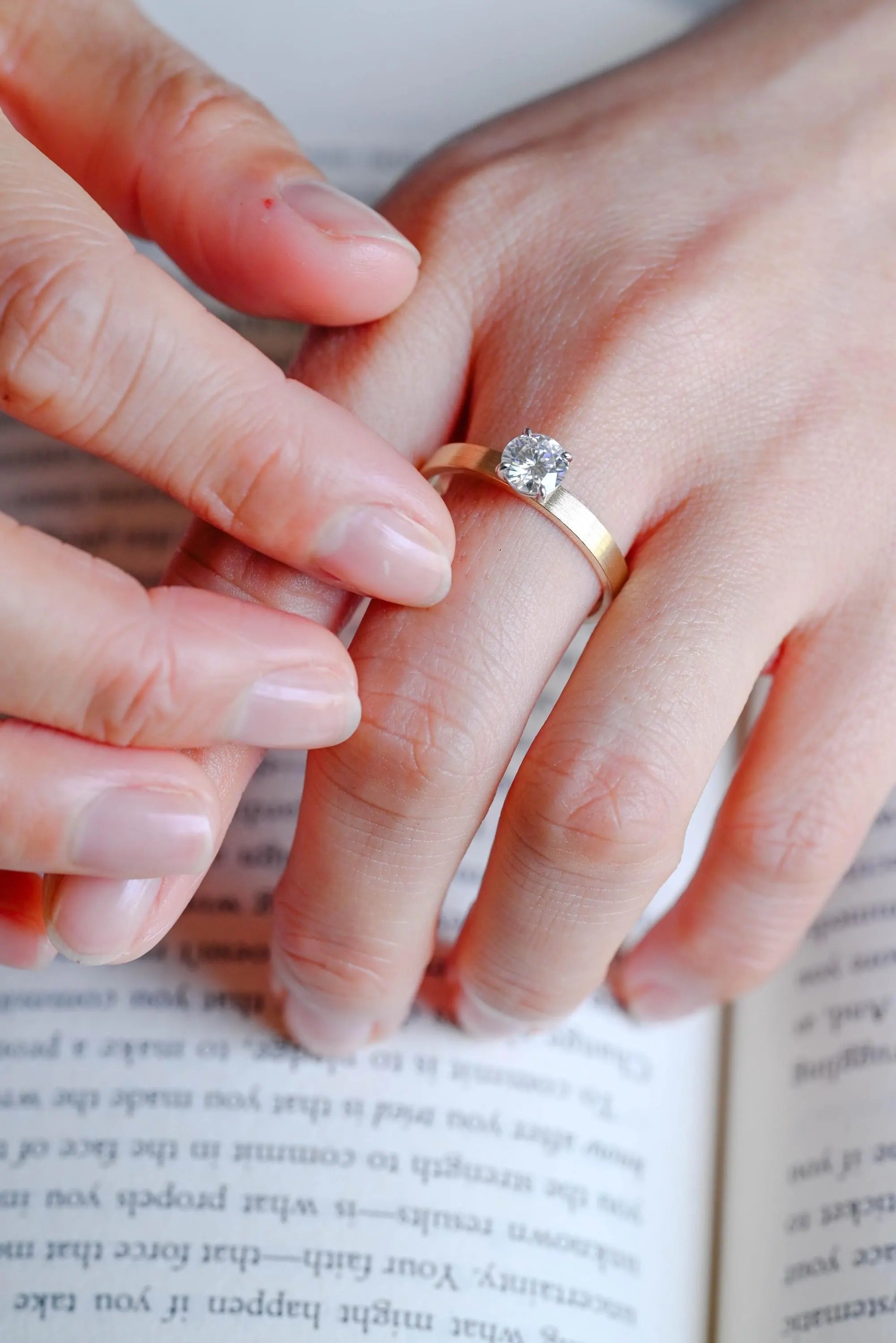 Solid Gold Moissanite Engagement Ring, 3MM Width Minimalist Ring