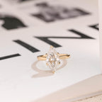 Solid Gold Tulip Floral Ring, Marquise Moissanite Engagement Ring, Cathedral Ring