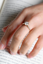 Solid Gold Tulip Flora Round Cut Moissanite Engagement Ring, Cathedral Ring