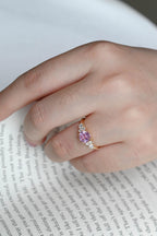Solid Gold Cluster Round Cut Pink Moissanite Sapphire Engagement Ring