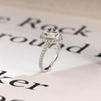 Solid Gold Trillion Cut Moissanite Engagement Ring, Halo Triangle Wedding Ring