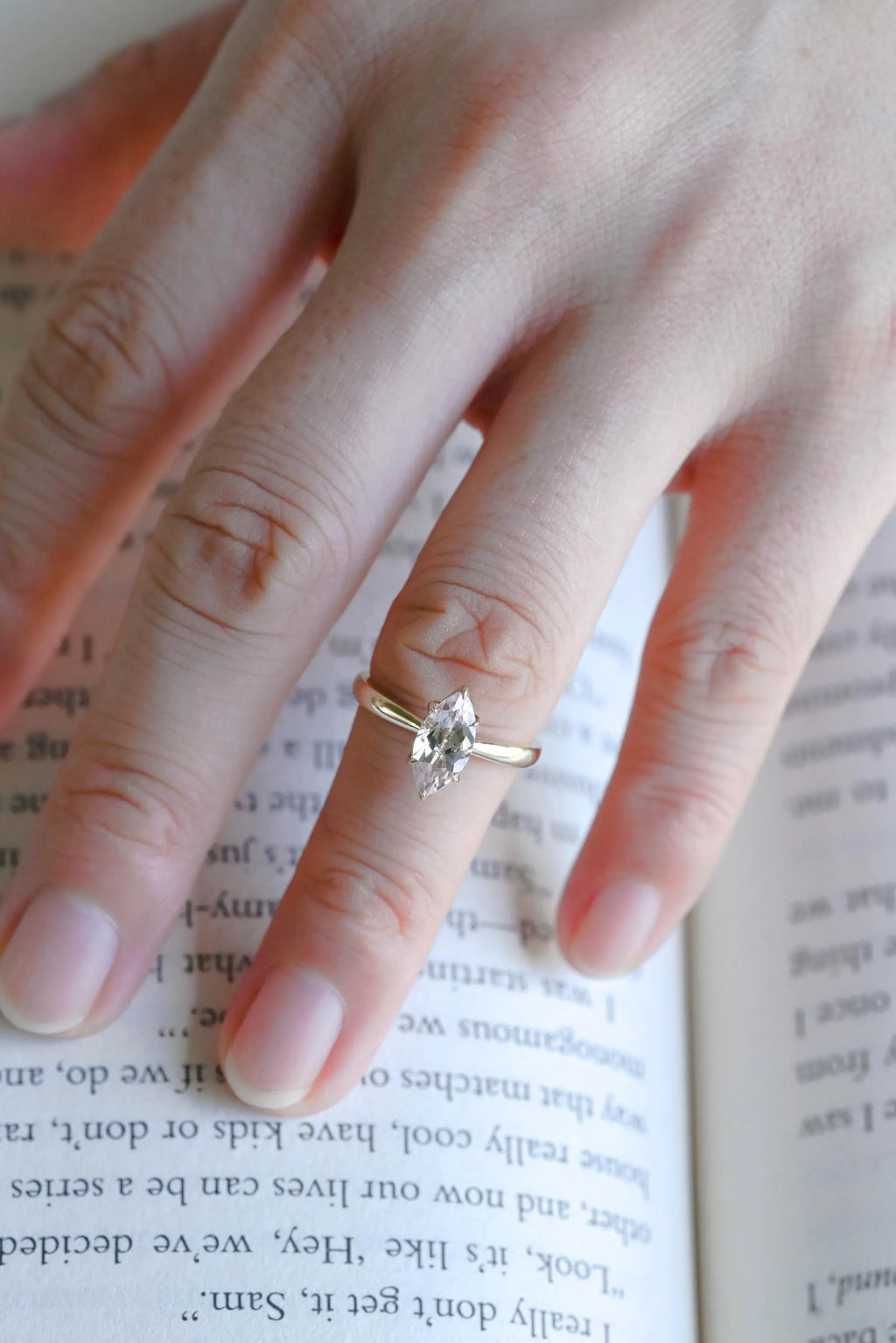 Solid Gold Tulip Floral Marquise Moissanite Engagement Ring