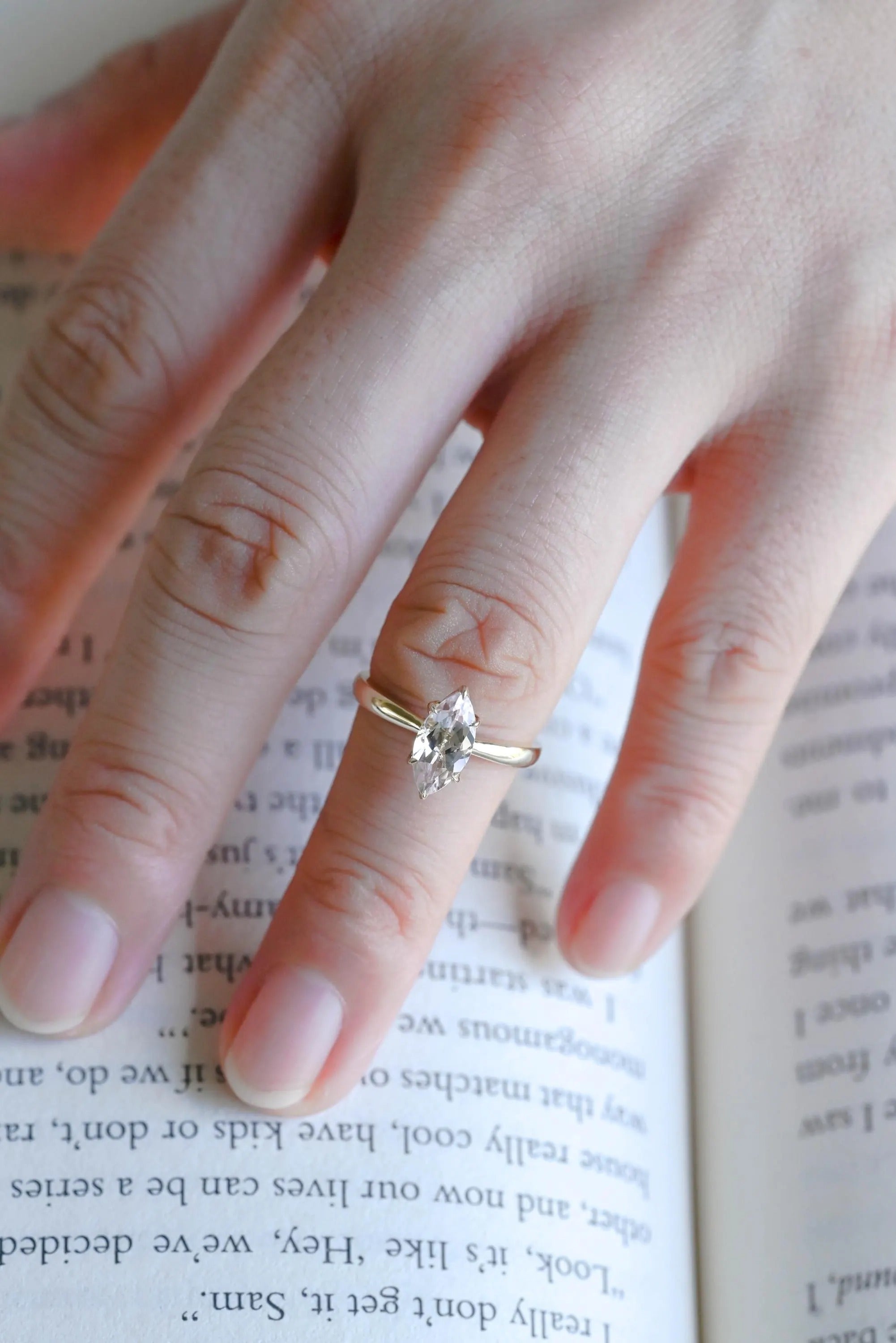 Solid Gold Tulip Floral Marquise Moissanite Engagement Ring