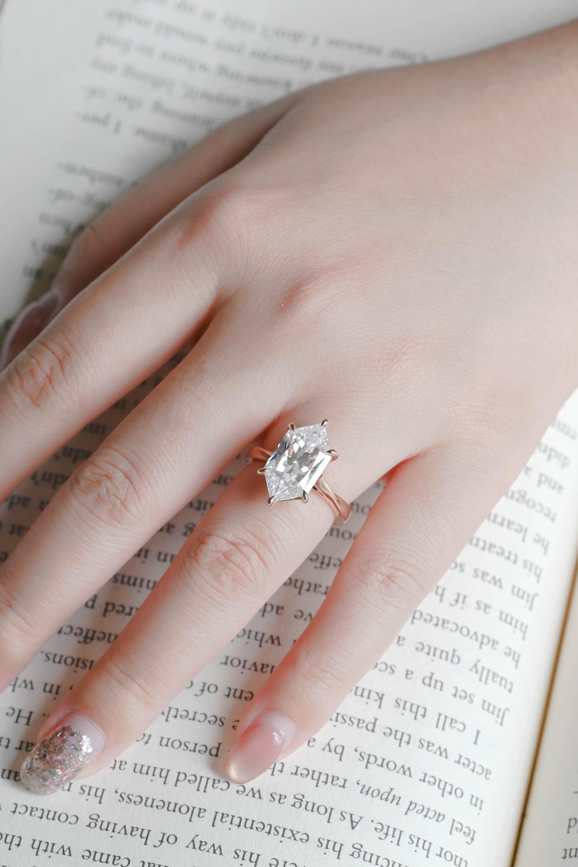Solid Gold Dutch Marquise Moissanite Ring, Timeless Engagement Ring
