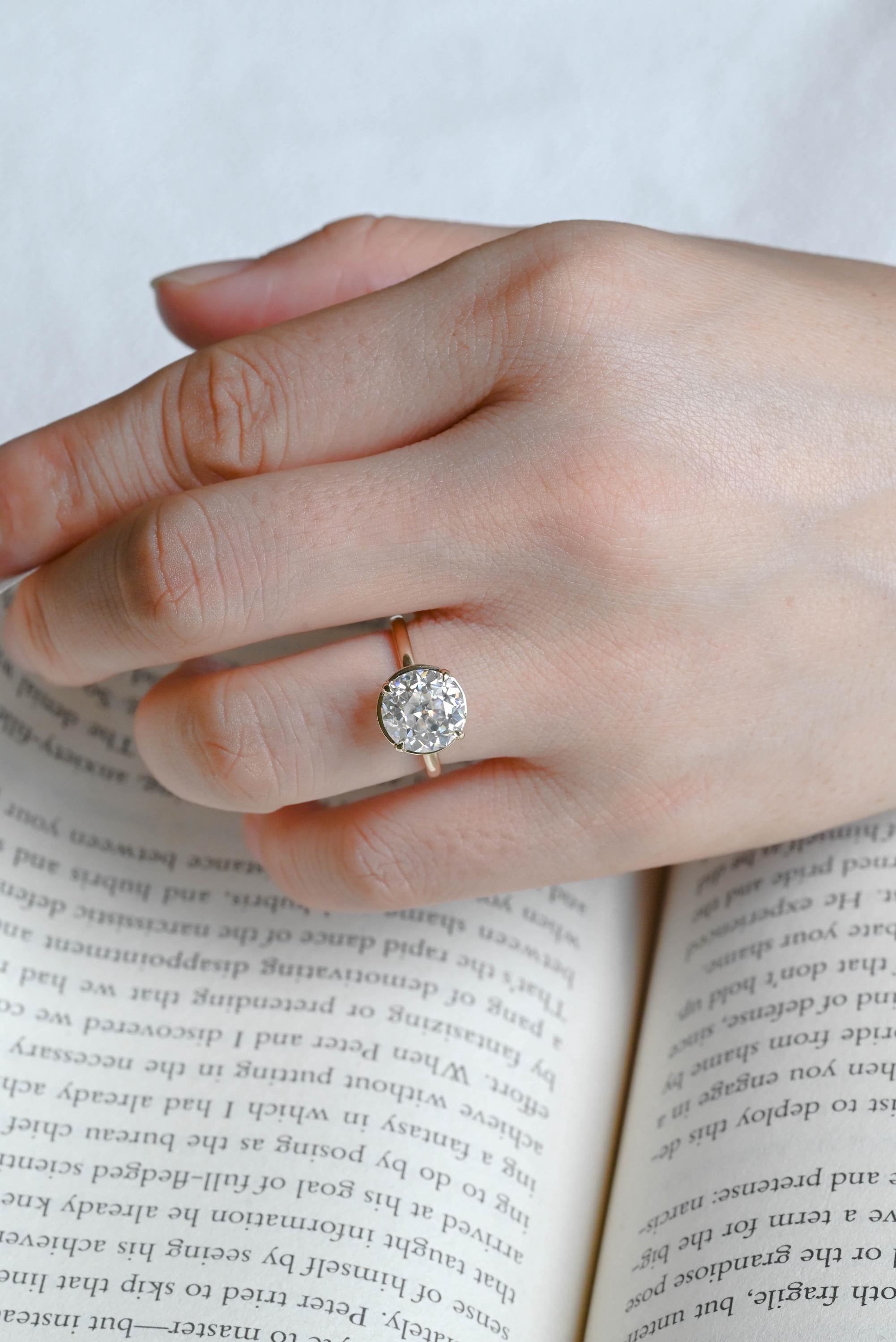 Old Mine Round Cut Moissanite Engagement Ring, Solid Gold Proposal Ring