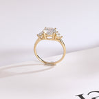 Solid Gold Three Stone Round Cut Moissanite Engagement Ring with Trillion Accent