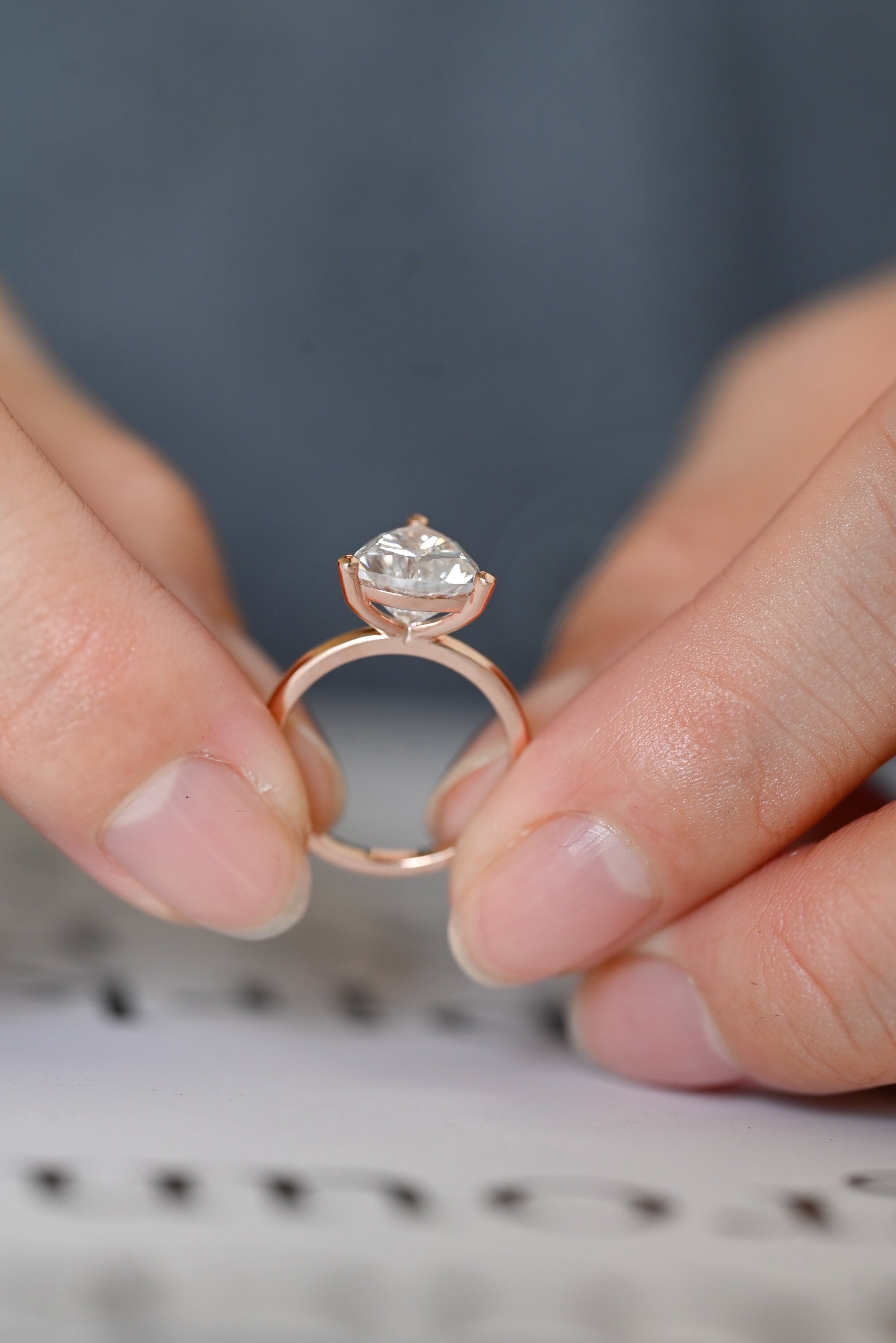 Solid Gold Minimalist Trillion Cut Moissanite Engagement Ring, Proposal Ring