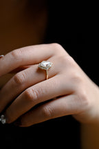 Solid Gold Marquise Cut Halo Moissanite Engagement Ring, Bridal Ring for Women