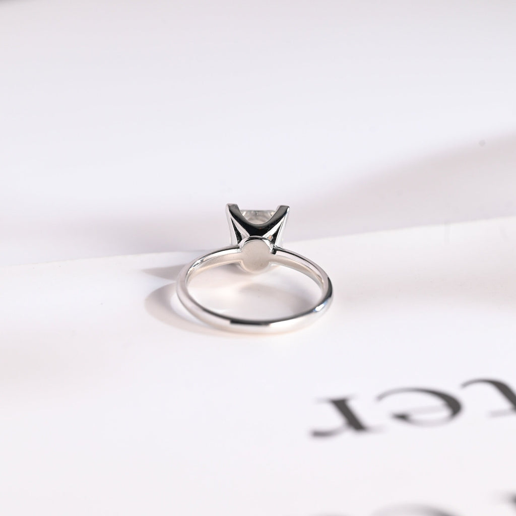 Solid Gold Princess Cut Moissanite Engagement Ring, Art Deco Ring