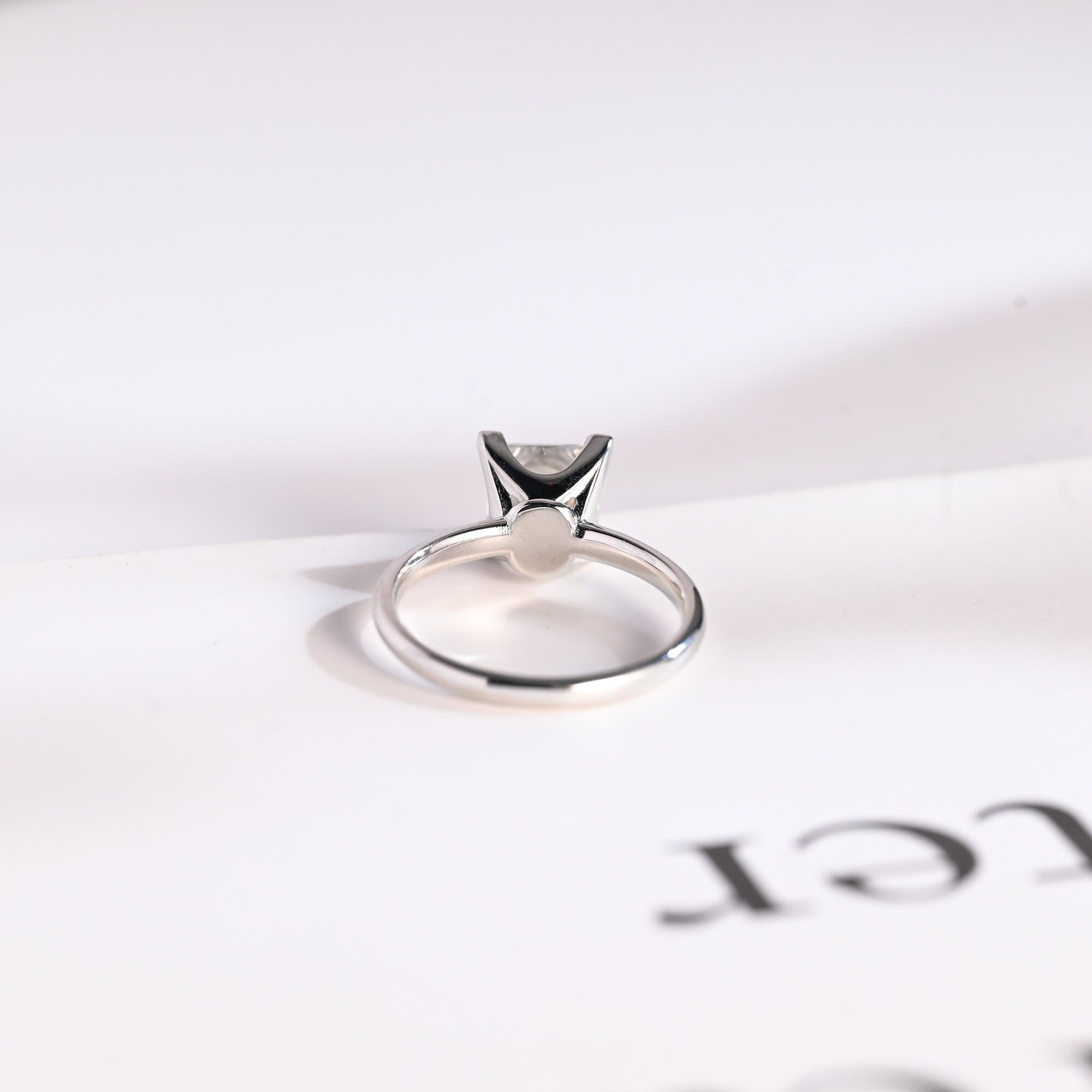 Solid Gold Princess Cut Moissanite Engagement Ring, Art Deco Ring