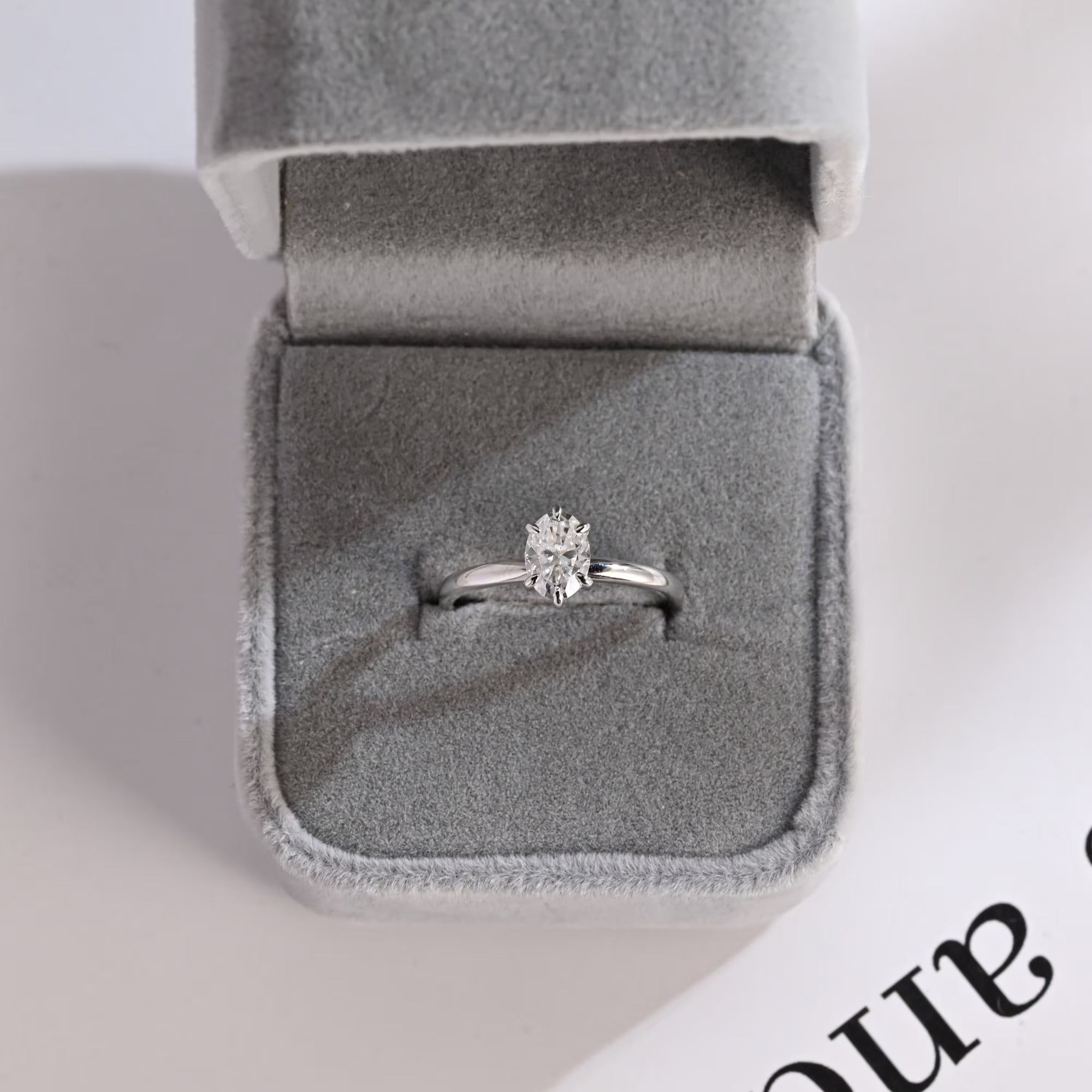 Solid Gold Solitaire Oval Cut Moissanite Engagement Ring with Six Prongs