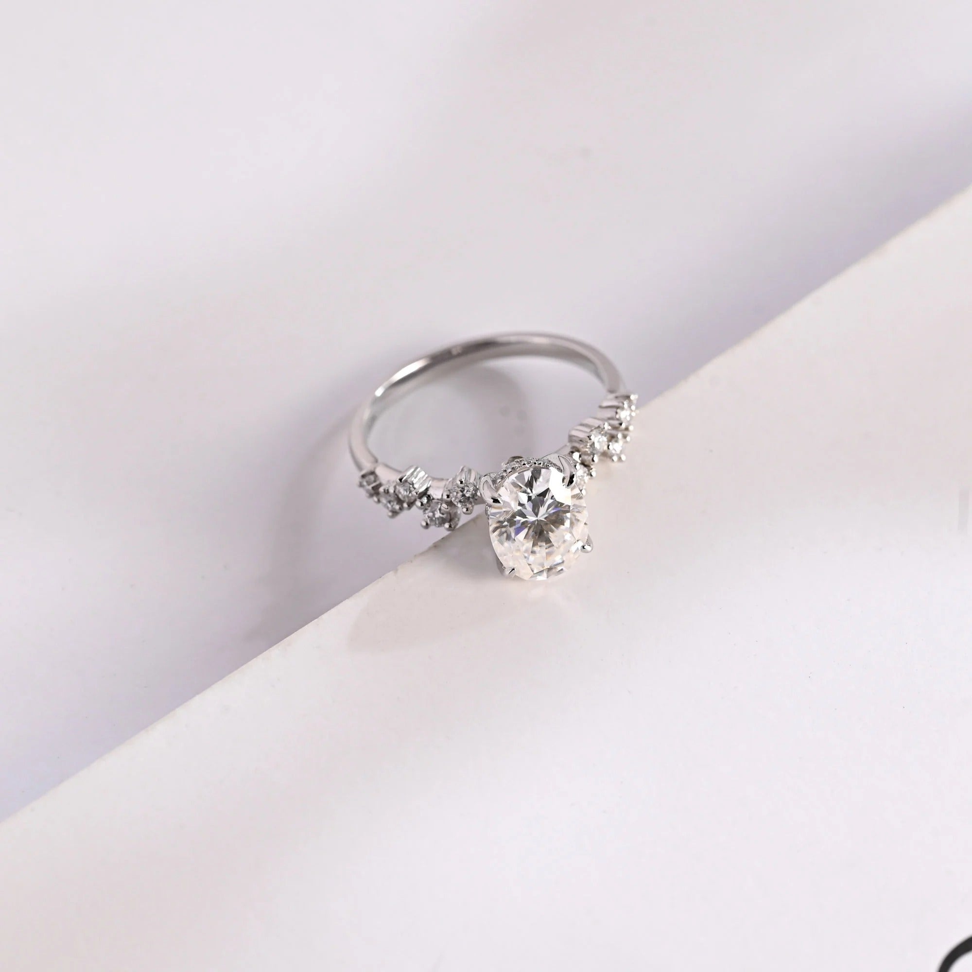 Solid Gold Oval Cut Moissanite Engagement Ring with Hidden Halo Secondary image