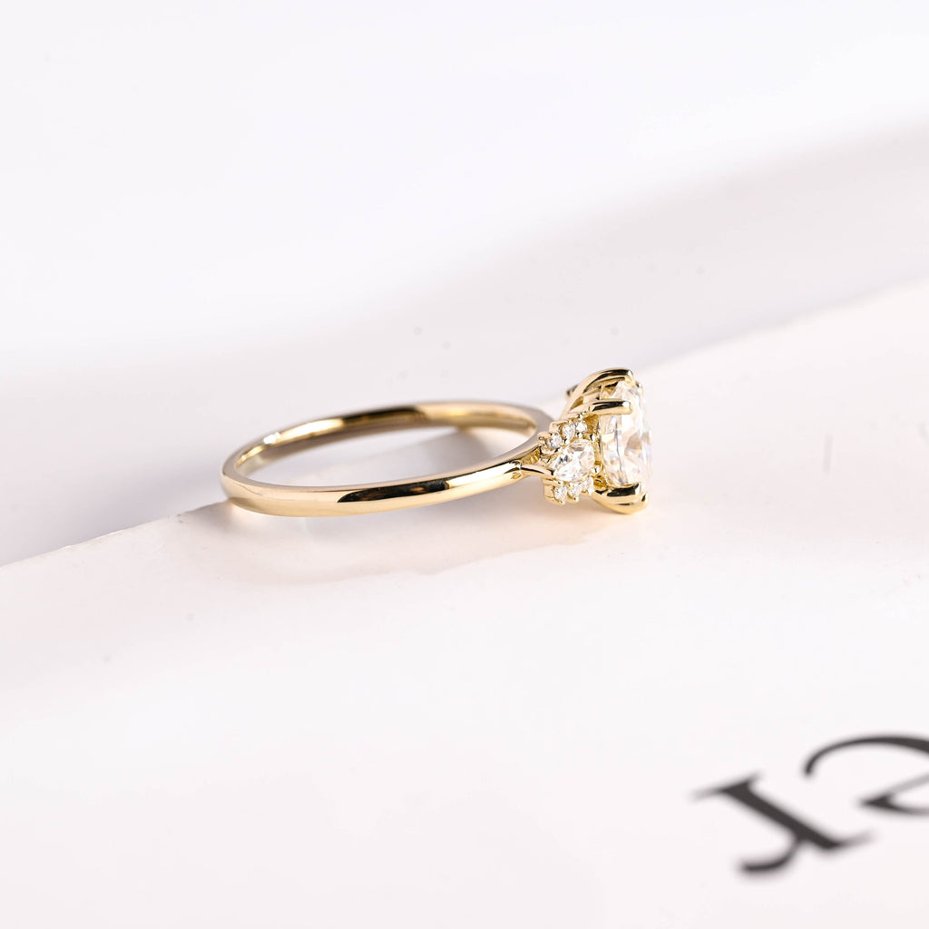 Solid Gold Oval Cut Moissanite Engagement Ring, Vintage Promise Ring