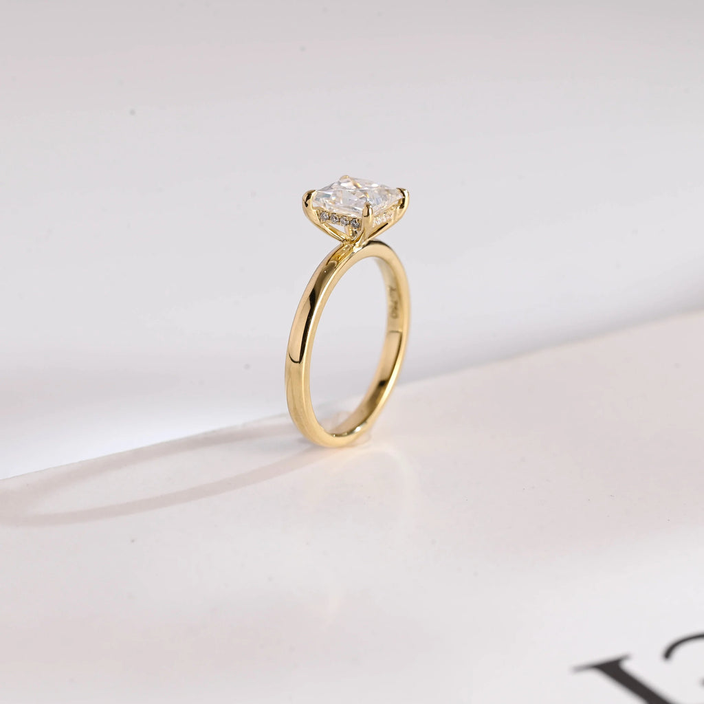 Solid Gold Princess Cut Moissanite Engagement Ring, Promise Ring