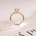 Solid Gold Oval Moissanite Engagement Ring with Marquise Moissanite Accent