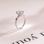 Solid Gold Round Moissanite Engagement Ring, Aquamarine & Ruby Side Stone Ring
