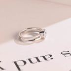 Solid Gold Pear Cut Moissanite Engagement Ring, Double Band Ring
