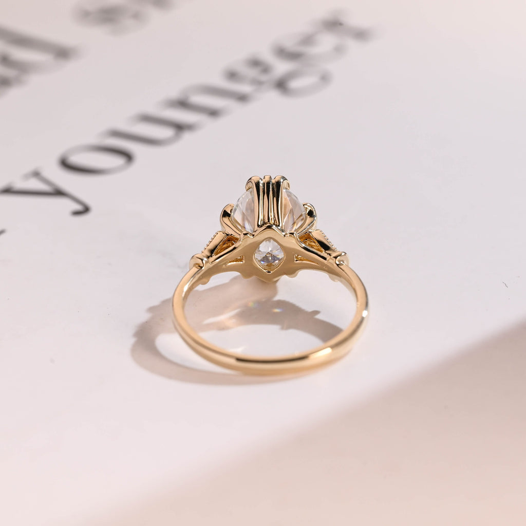 Solid Gold Oval Moissanite Engagement Ring, Filigree Wedding Ring