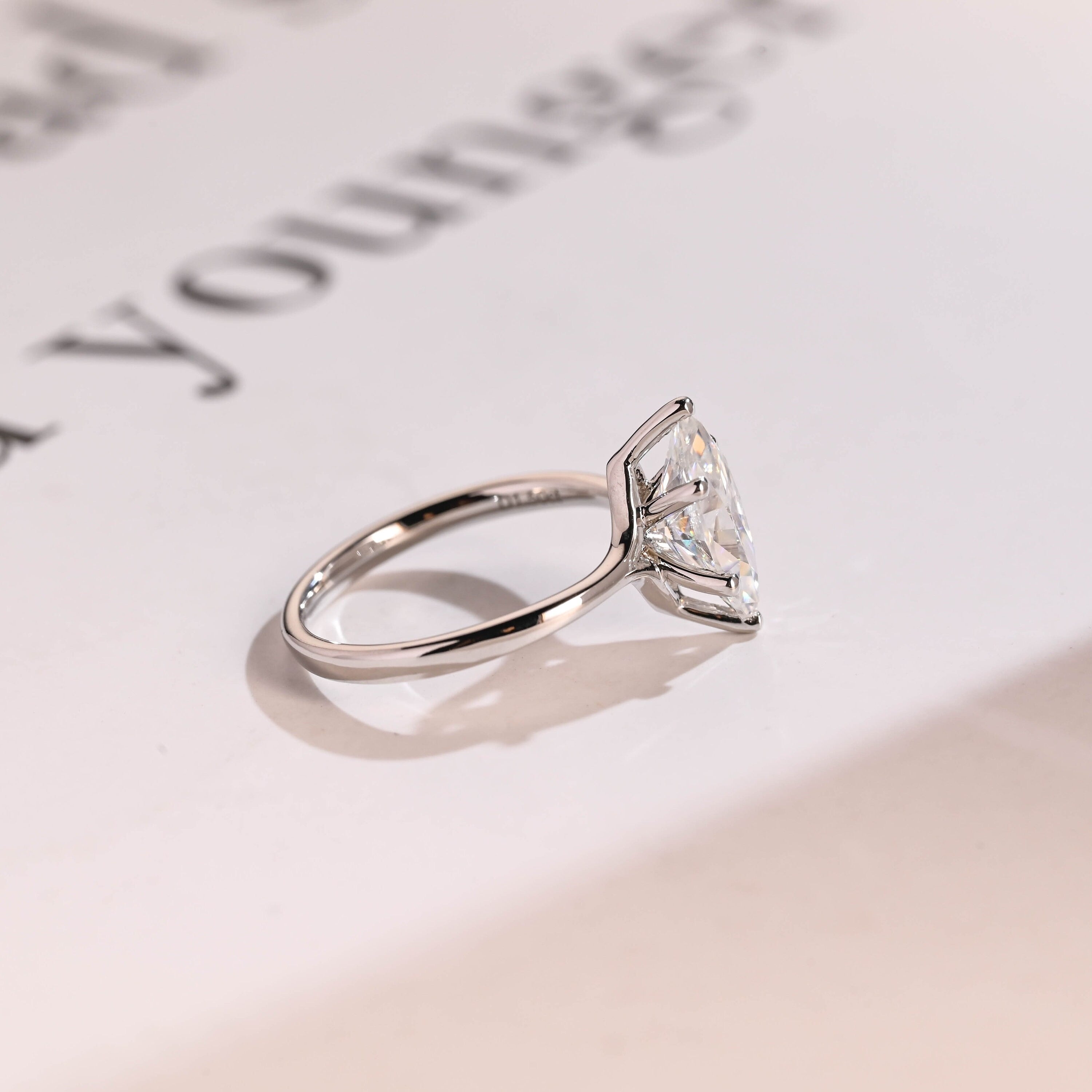 Solid Gold Marquise Cut Moissanite Engagement Ring, Promise Ring