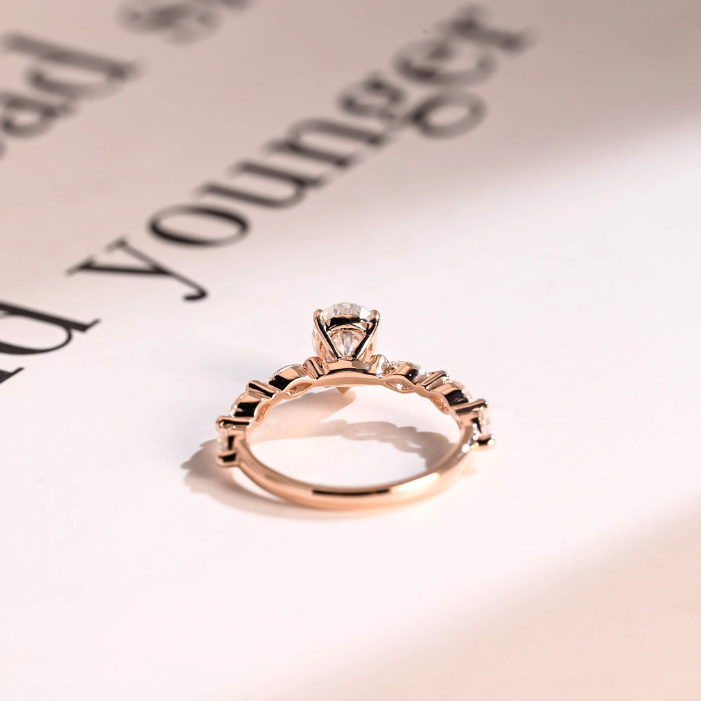 Solid Gold Pear Cut Moissanite Engagement Ring, Half Pave Proposal Ring