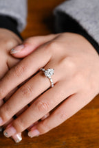 Solid Gold Pear Cut Moissanite Engagement Ring, Half Pave Proposal Ring