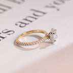 Solid Gold Two Tone Princess Moissanite Engagement Ring, Halo Bridal Ring