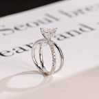 Solid Gold Trillion Cut Moissanite Engagement Ring, Double Band Open Shank Twisted Ring