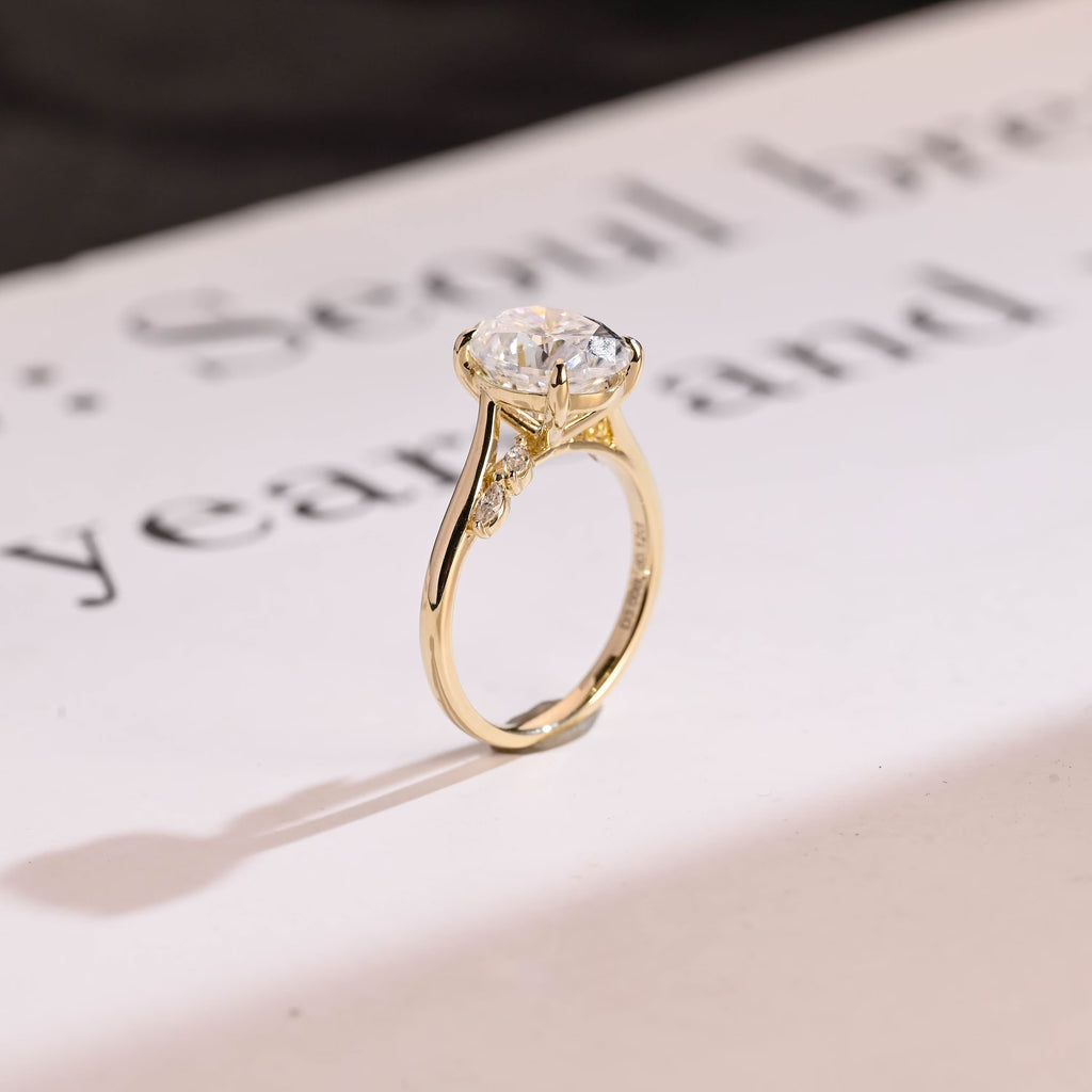Solid Gold Oval Moissanite Engagement Ring, Bypss Proposal Ring