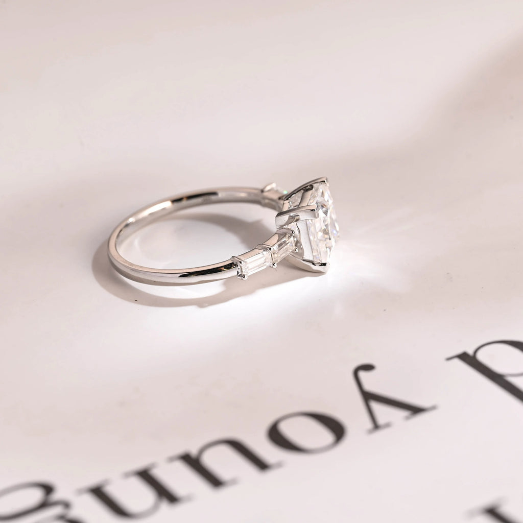 Solid Gold Princess Cut Moissanite Engagement Ring, Dainty Promise Ring