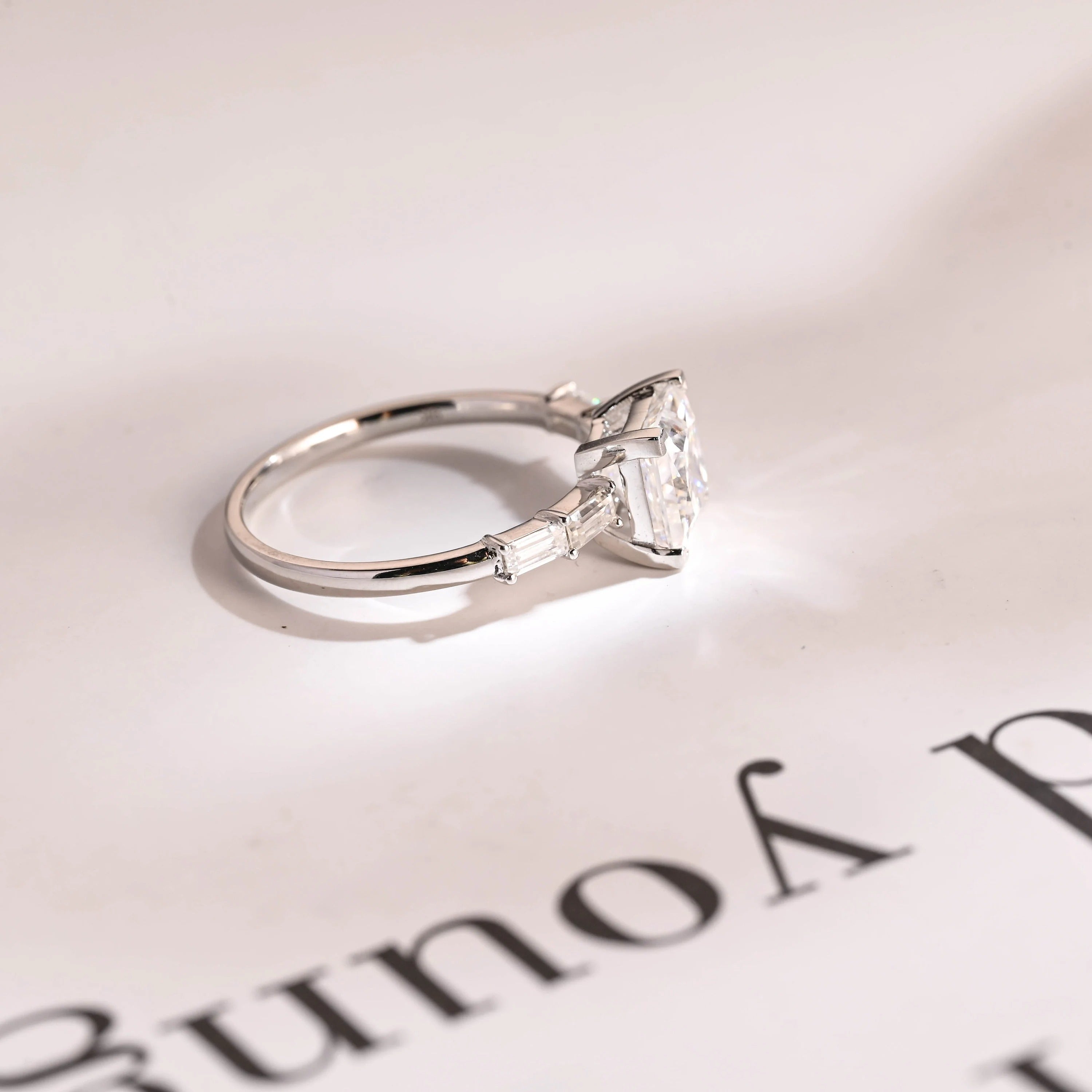 Solid Gold Princess Cut Moissanite Engagement Ring, Dainty Promise Ring