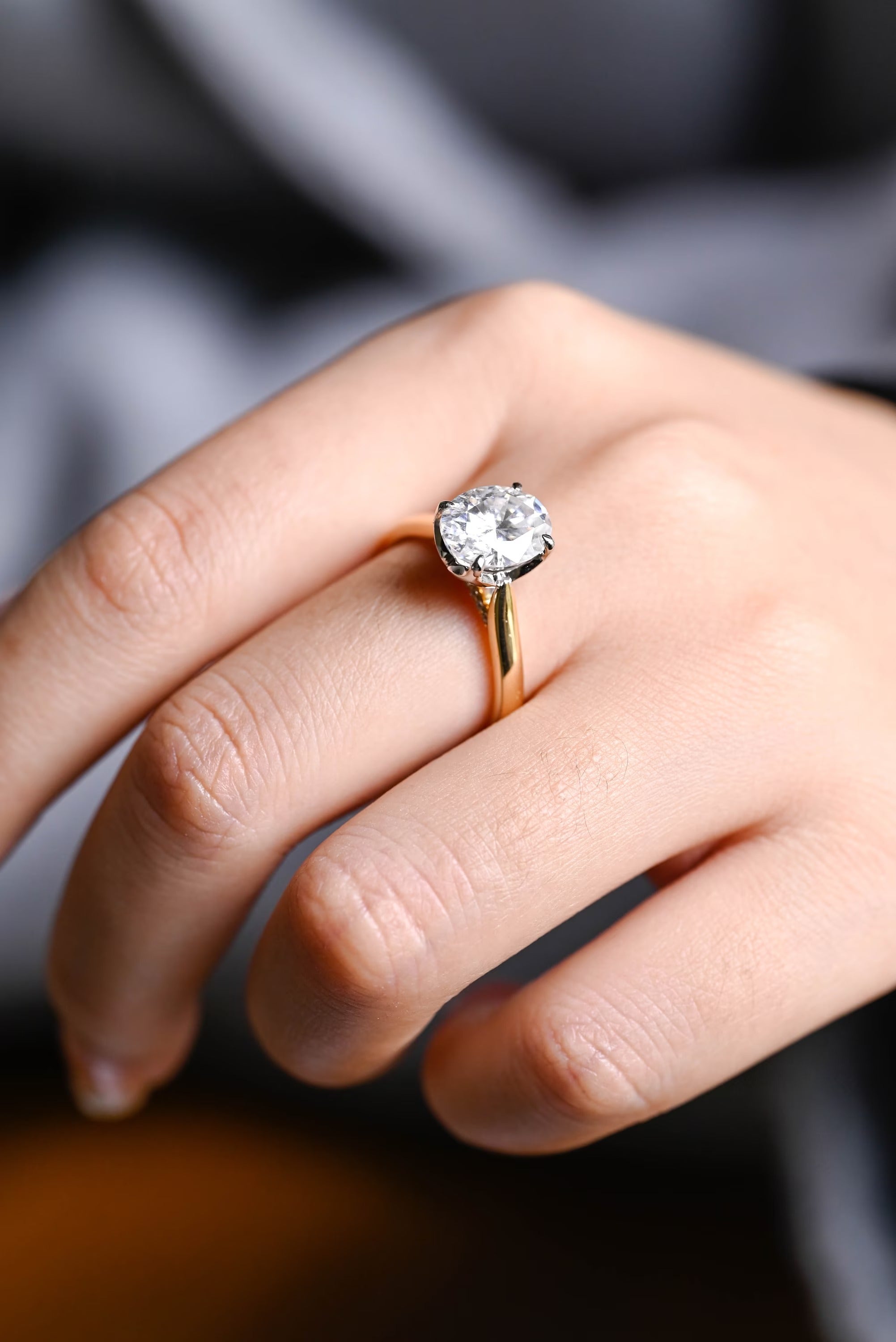 Solid Gold Oval Cut Moissanite Engagement Ring, Two Tone Ring