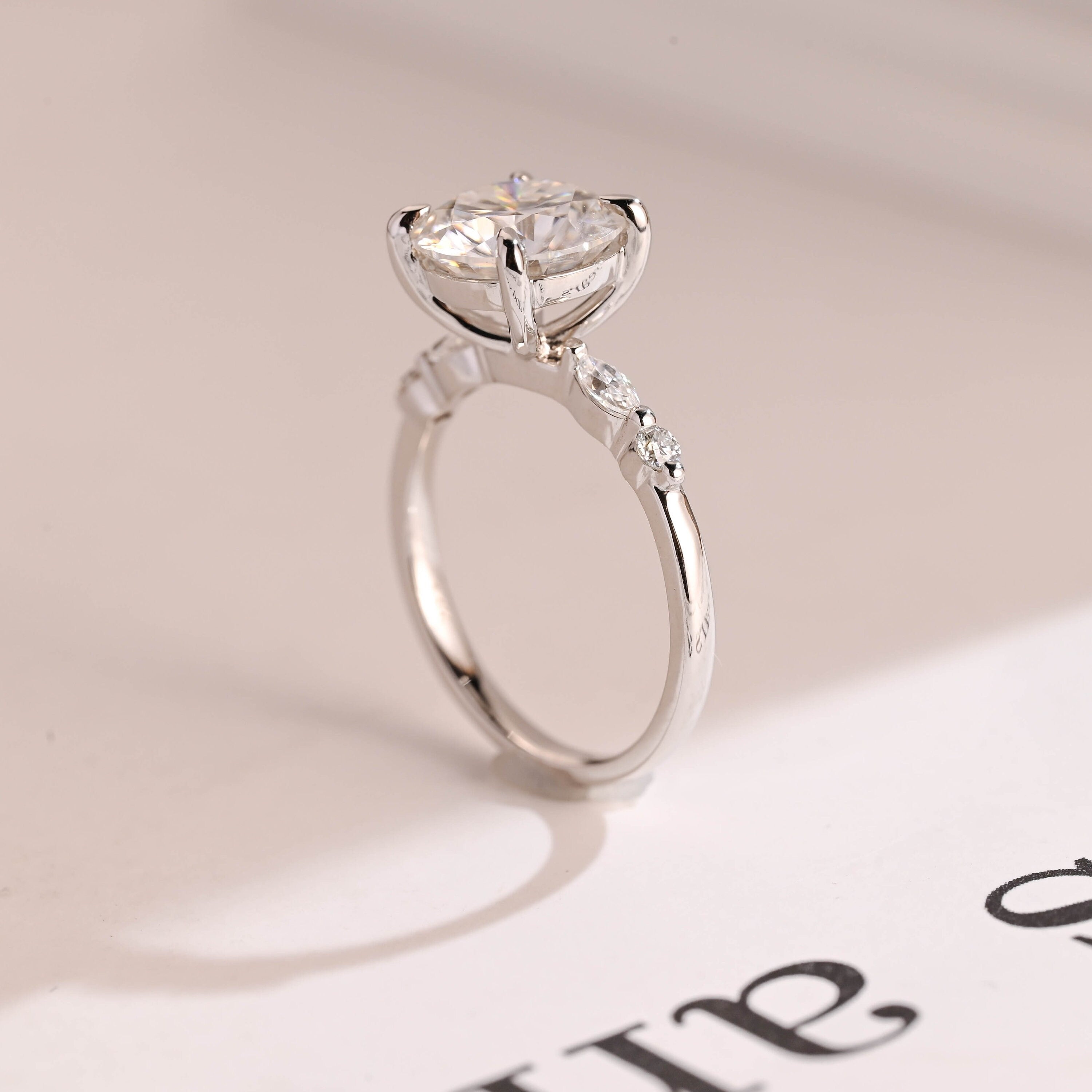Solid Gold Round Moissanite Engagement Ring, Promise Ring for Her Secondary image