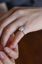 Solid Gold Double Claws Emerald Cut Moissanite Engagement Ring, Anniversary Gift