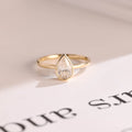 Solid Gold Pear Moissanite Engagement Ring with Bezel, Dainty Ring