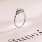 Solid Gold Emerald & Baguette Cut Moissanite Engagement Ring, Minimalist Cluster Bezel Ring