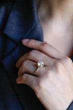 Solid Gold Hidden Halo Round Moissanite Engagement Ring, Anniversary Gift