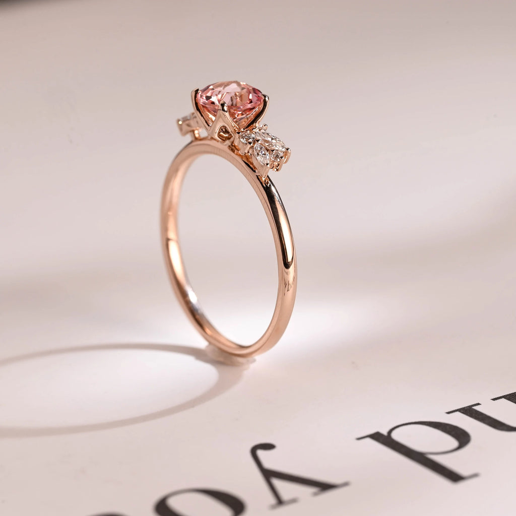 Solid Gold Round Cut Pink Sapphire Engagement Ring, Promise Ring