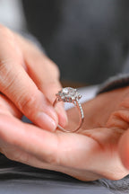 Solid Gold Sunflower Round Moissanite Engagement Ring, Half Eternity Promise Ring