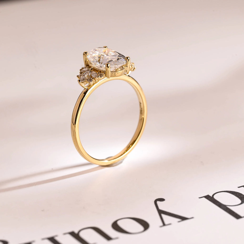 Solid Gold Oval Cut Moissanite Engagement Ring, Anniversary Gift for Women