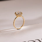 Solid Gold Sunflower Round Moissanite Engagement Ring, Dainty Promise Ring
