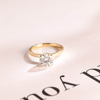 Solid Gold Tulip Floral Hidden Halo Round Moissanite Engagement Ring, Anniversary Gift for Her
