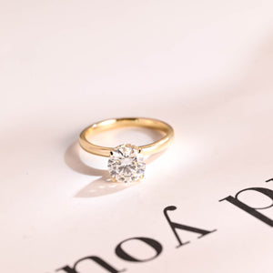 Solid Gold Tulip Floral Hidden Halo Round Moissanite Engagement Ring, Anniversary Gift for Her