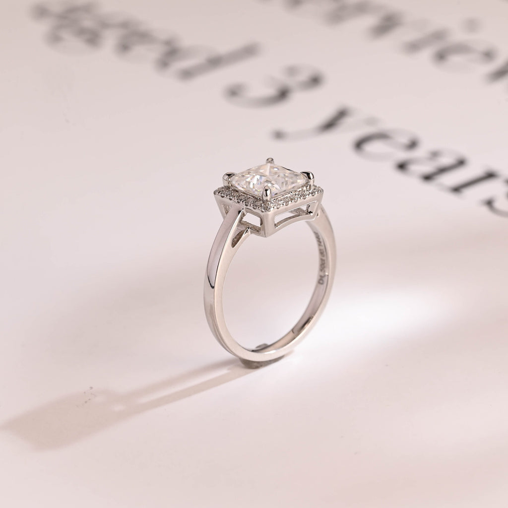 Solid Gold Princess Cut Moissanite Engagement Ring, Promise Ring