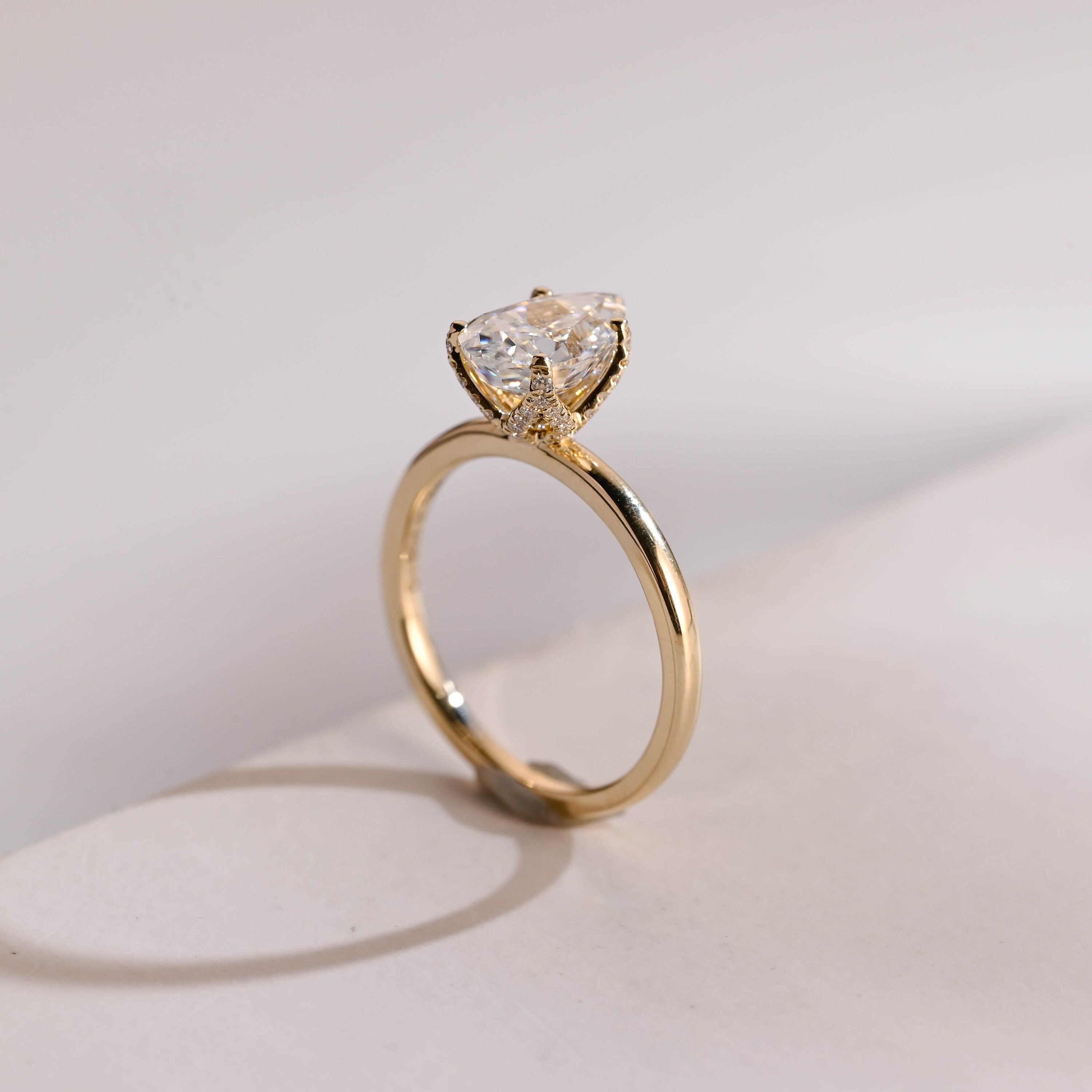Solid Gold Tulip Flower Pave Crushed Ice Pear Moissanite Engagement Ring Secondary image
