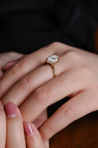 Solid Gold Pear Moissanite Engagement Ring, Hidden Halo Promise Ring
